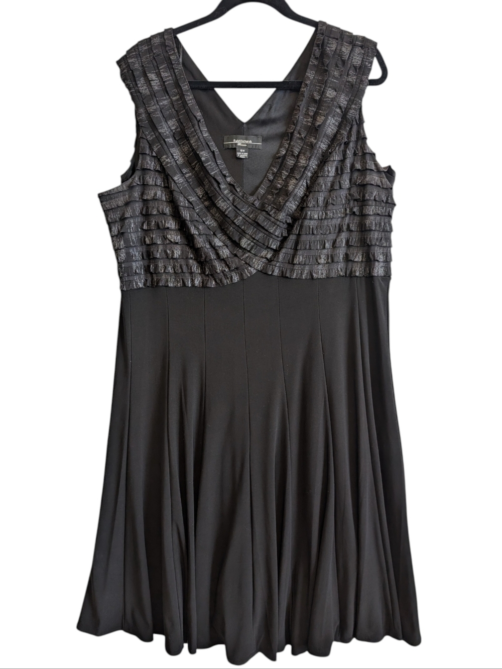 R&M Richards Woman V Neck Party Formal Dress Black Gray 16W